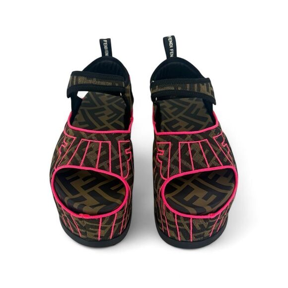 FENDI FF Zucca Pink & Brown Platform Sandals IT37 - Picture 6 of 13